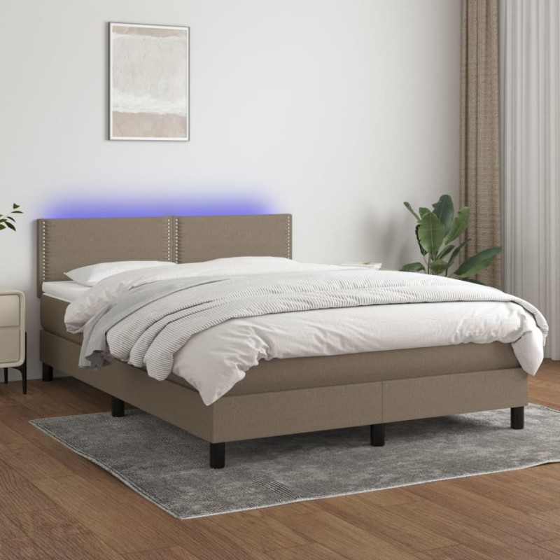 vidaXL Cama box spring colchón y luces LED tela gris taupe 140x190 cm vidaXL Cama box spring colchón y luces LED tela gris taupe 140x190 cm