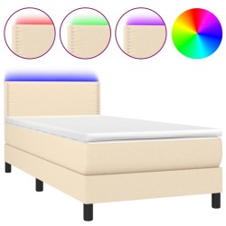 vidaXL Cama box spring colchón y luces LED tela crema 90x200 cm
