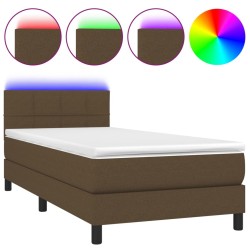 vidaXL Cama box spring colchón y luces LED tela marrón oscuro 90x190cm