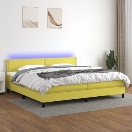 vidaXL Cama box spring colchón y luces LED tela verde 200x200 cm