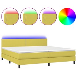 vidaXL Cama box spring colchón y luces LED tela verde 200x200 cm