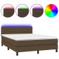 vidaXL Cama box spring colchón luces LED tela marrón oscuro 140x190 cm vidaXL Cama box spring colchón luces LED tela marrón oscuro 140x190 cm