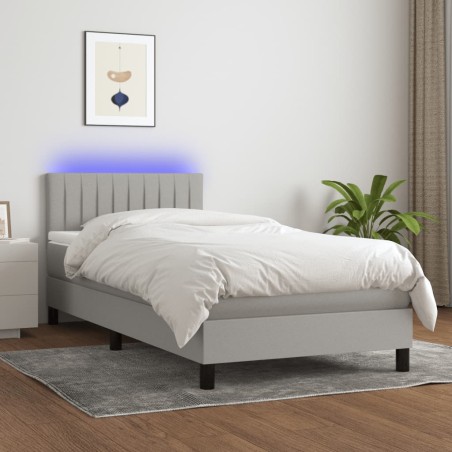 vidaXL Cama box spring colchón y luces LED tela gris claro 90x200 cm