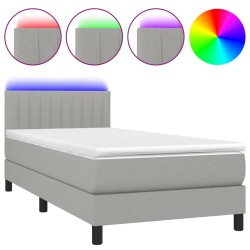 vidaXL Cama box spring colchón y luces LED tela gris claro 100x200 cm