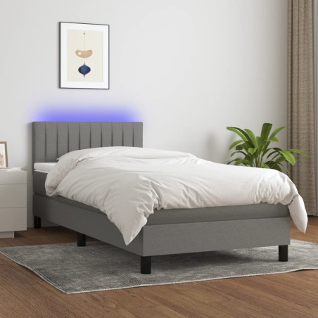 vidaXL Cama box spring colchón y luces LED tela gris oscuro 80x200 cm