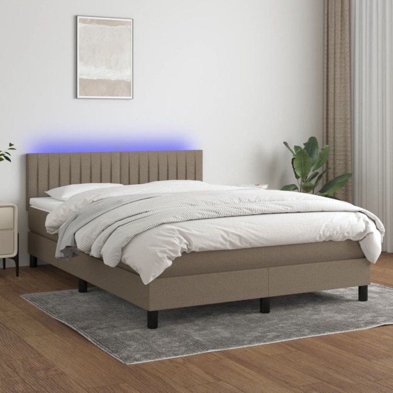 vidaXL Cama box spring colchón y luces LED tela gris taupe 140x200 cm vidaXL Cama box spring colchón y luces LED tela gris taupe 140x200 cm