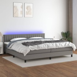 vidaXL Cama box spring colchón y luces LED tela gris claro 200x200 cm