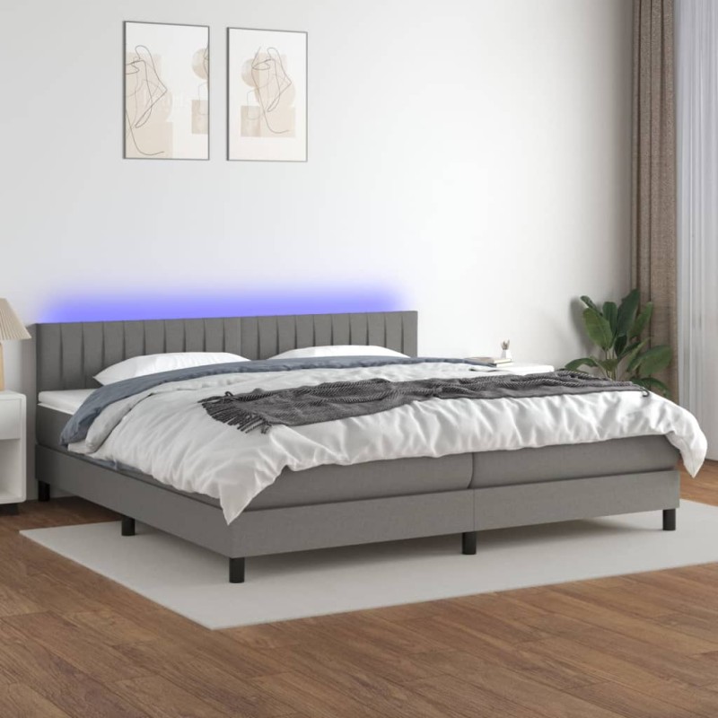 vidaXL Cama box spring colchón y luces LED tela gris claro 200x200 cm vidaXL Cama box spring colchón y luces LED tela gris claro 200x200 cm