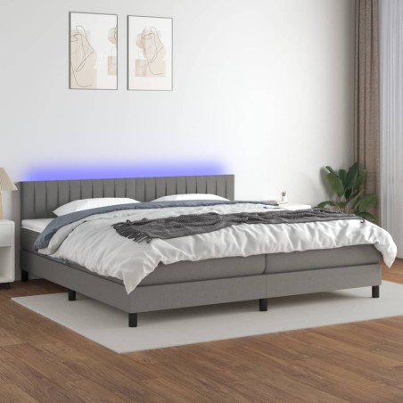 vidaXL Cama box spring colchón y luces LED tela gris claro 200x200 cm