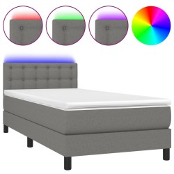 vidaXL Cama box spring colchón y luces LED tela gris oscuro 90x200 cm