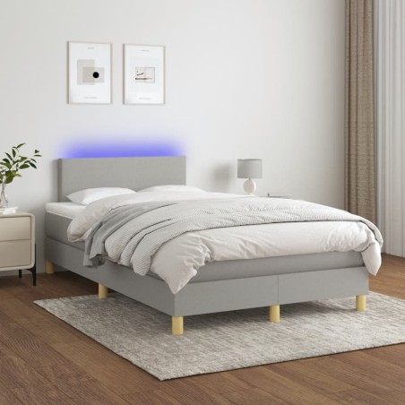 vidaXL Cama box spring con colchón tela y LED gris claro 120x200 cm
