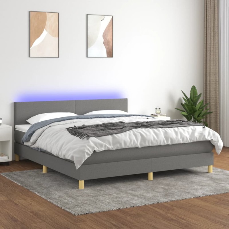 vidaXL Cama box spring con colchón y LED tela gris oscuro 180x200 cm vidaXL Cama box spring con colchón y LED tela gris oscuro 180x200 cm