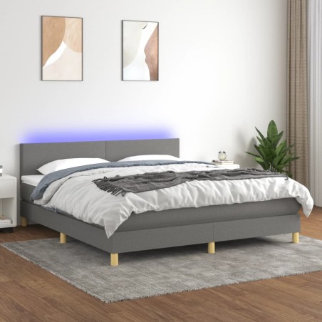 vidaXL Cama box spring con colchón y LED tela gris oscuro 180x200 cm