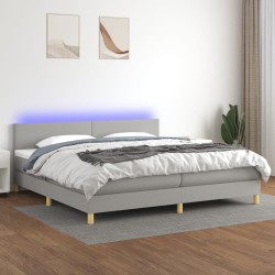 vidaXL Cama box spring con colchón tela y LED gris claro 200x200 cm