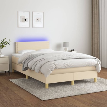vidaXL Cama box spring con colchón y LED tela crema 120x200 cm