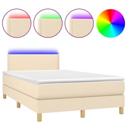 vidaXL Cama box spring con colchón y LED tela crema 120x200 cm