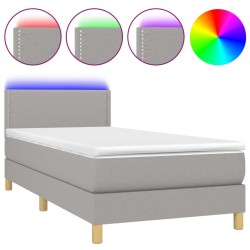 vidaXL Cama box spring colchón y luces LED tela gris claro 90x200 cm