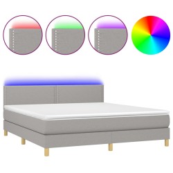 vidaXL Cama box spring con colchón tela y LED gris claro 180x200 cm