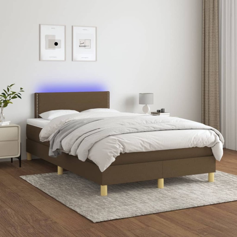 vidaXL Cama box spring con colchón y LED tela marrón oscuro 120x200 cm vidaXL Cama box spring con colchón y LED tela marrón oscuro 120x200 cm