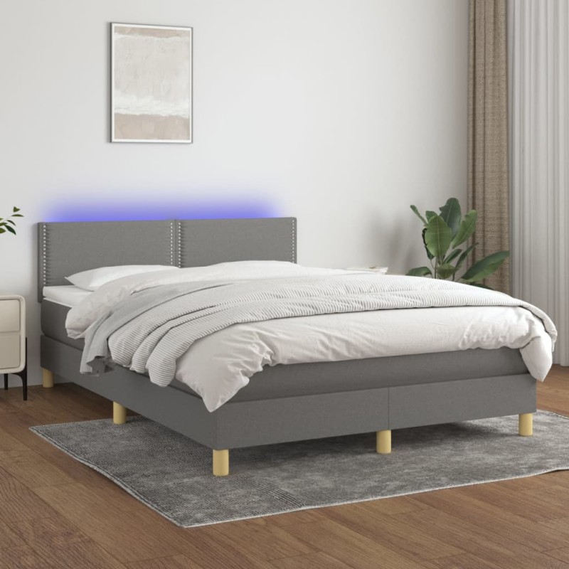 vidaXL Cama box spring colchón y luces LED tela gris oscuro 140x190 cm vidaXL Cama box spring colchón y luces LED tela gris oscuro 140x190 cm