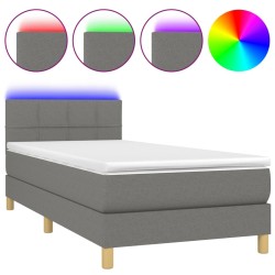 vidaXL Cama box spring con colchón y LED tela gris oscuro 80x200 cm