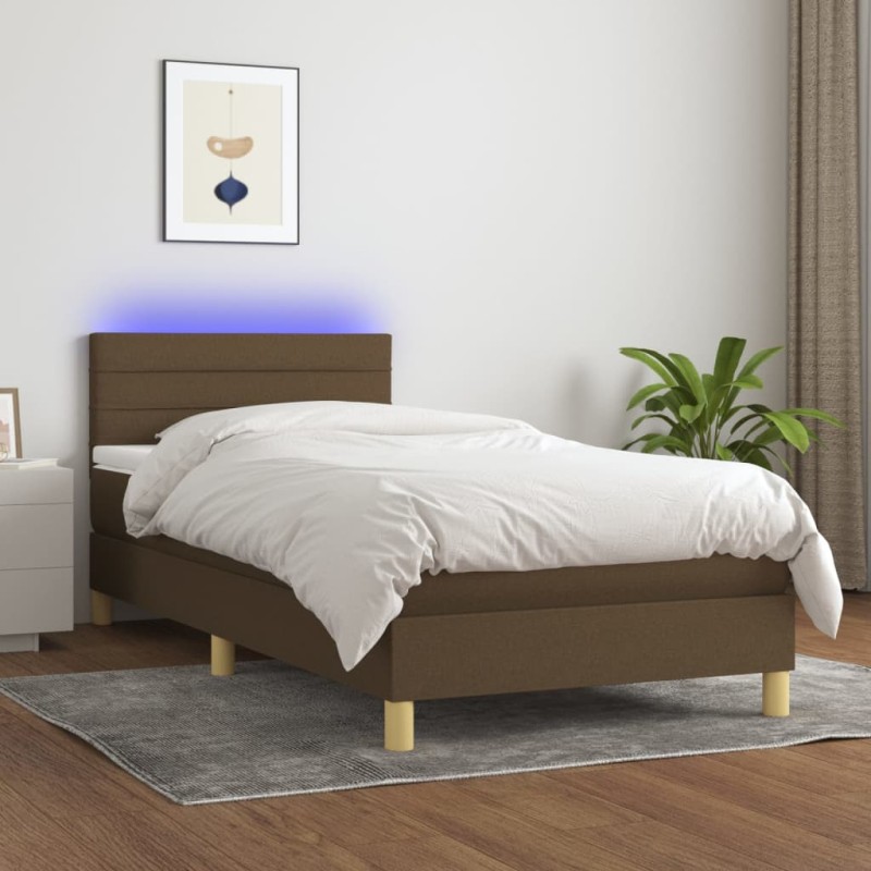 vidaXL Cama box spring con colchón LED tela marrón oscuro 90x200 cm vidaXL Cama box spring con colchón LED tela marrón oscuro 90x200 cm