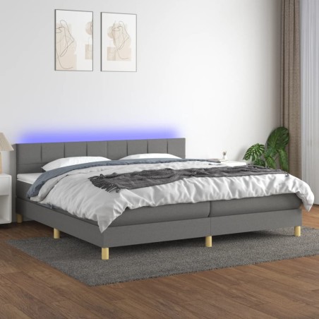 vidaXL Cama box spring con colchón y LED tela gris oscuro 200x200 cm