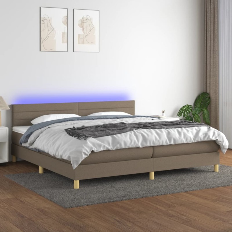 vidaXL Cama box spring con colchón LED tela gris taupe 200x200 cm vidaXL Cama box spring con colchón LED tela gris taupe 200x200 cm