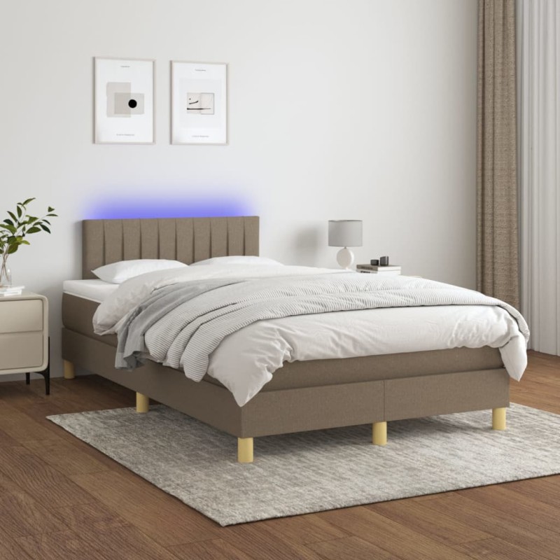 vidaXL Cama box spring con colchón y LED tela gris taupe 120x200 cm