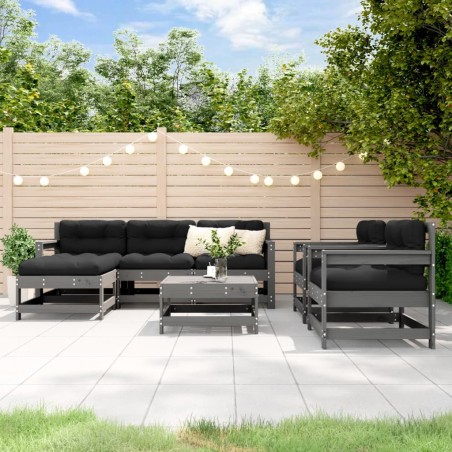 vidaXL Juego de muebles de jardín 7 piezas madera maciza de pino gris