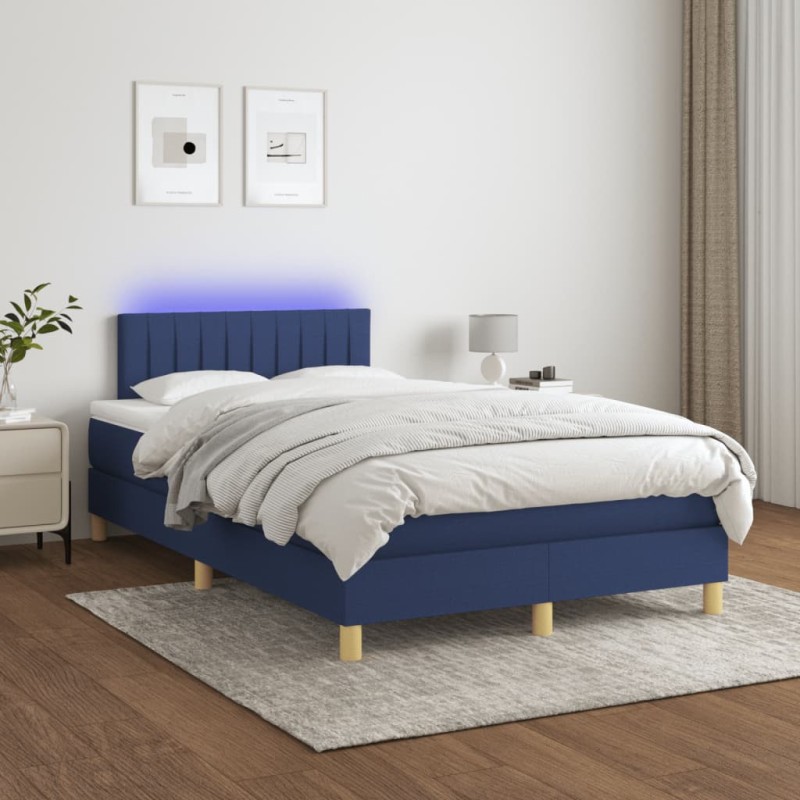 vidaXL Cama box spring con colchón y LED tela azul 120x200 cm vidaXL Cama box spring con colchón y LED tela azul 120x200 cm