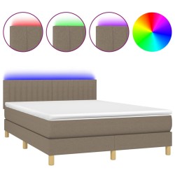 vidaXL Cama box spring colchón y luces LED tela gris taupe 140x190 cm