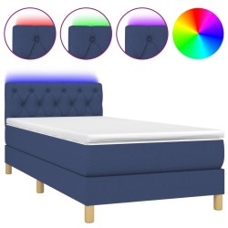 vidaXL Cama box spring con colchón y LED tela azul 80x200 cm