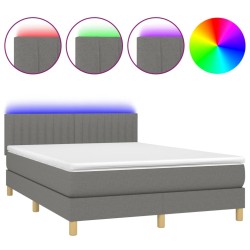 vidaXL Cama box spring colchón y luces LED tela gris oscuro 140x200 cm