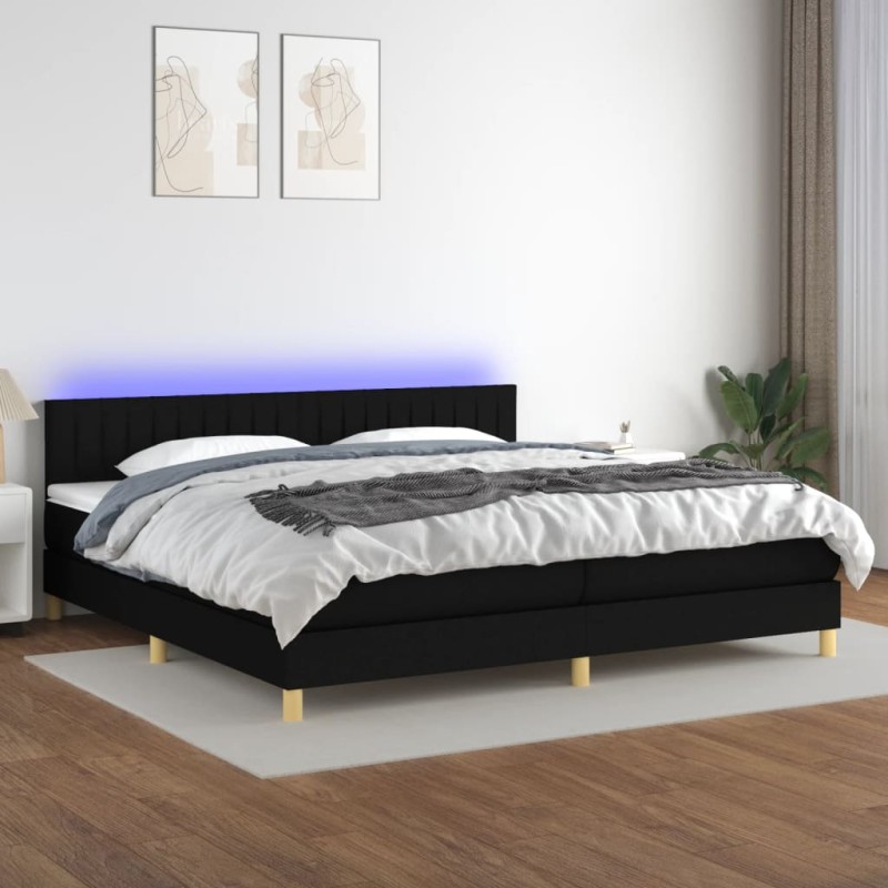 vidaXL Cama box spring con colchón LED tela negro 200x200 cm vidaXL Cama box spring con colchón LED tela negro 200x200 cm