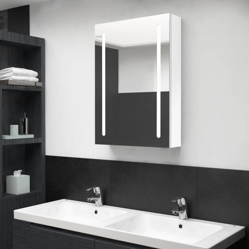 vidaXL Armario de baño con espejo LED blanco brillante 50x13x70 cm vidaXL Armario de baño con espejo LED blanco brillante 50x13x70 cm