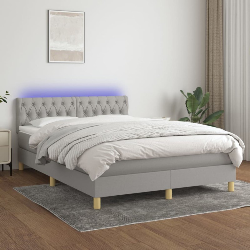 vidaXL Cama box spring colchón y luces LED tela gris claro 140x200 cm vidaXL Cama box spring colchón y luces LED tela gris claro 140x200 cm