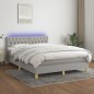 vidaXL Cama box spring colchón y luces LED tela gris claro 140x200 cm vidaXL Cama box spring colchón y luces LED tela gris claro 140x200 cm