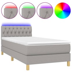 vidaXL Cama box spring con colchón tela y LED gris claro 90x190 cm