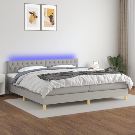 vidaXL Cama box spring con colchón tela y LED gris claro 200x200 cm