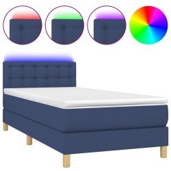vidaXL Cama box spring con colchón y LED tela azul 80x200 cm