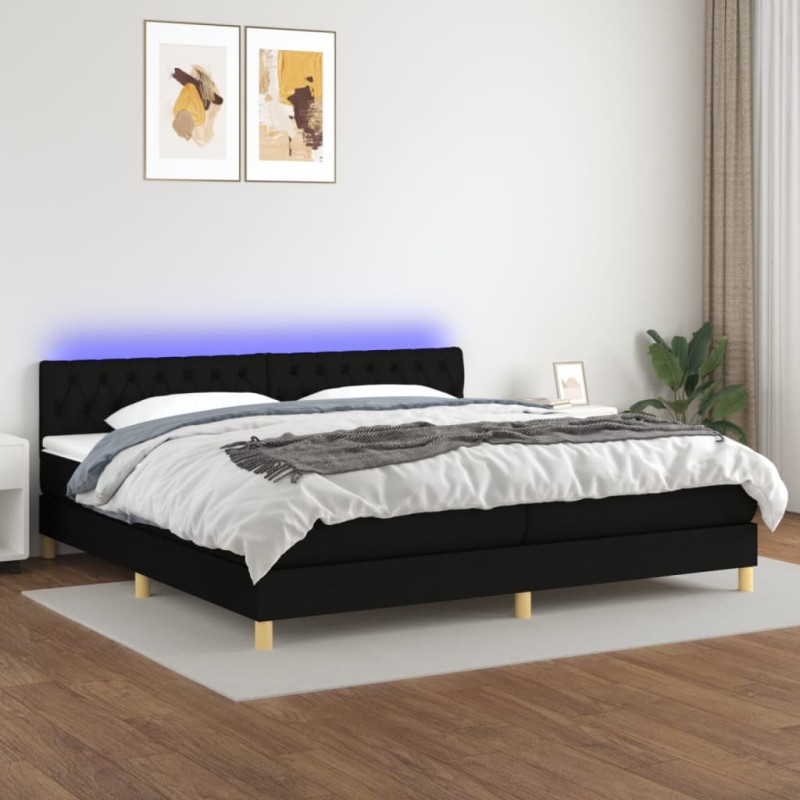 vidaXL Cama box spring con colchón LED tela negro 200x200 cm vidaXL Cama box spring con colchón LED tela negro 200x200 cm