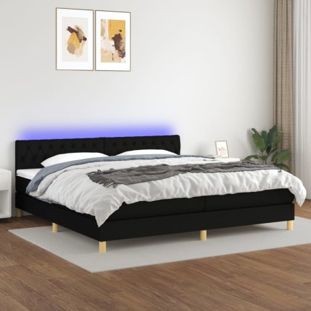 vidaXL Cama box spring con colchón LED tela negro 200x200 cm