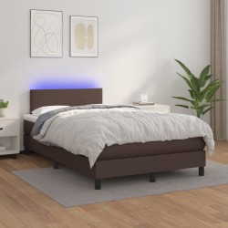 vidaXL Cama box spring colchón y LED cuero sintético marrón 120x200 cm