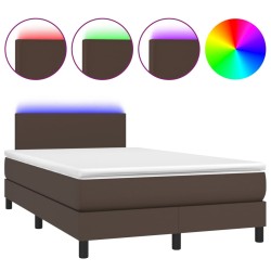 vidaXL Cama box spring colchón y LED cuero sintético marrón 120x200 cm