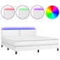 vidaXL Cama box spring colchón y LED cuero sintético blanco 160x200 cm