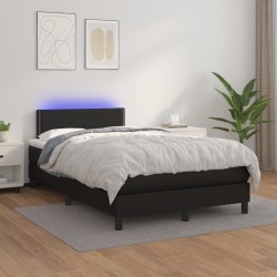 vidaXL Cama box spring colchón y LED cuero sintético negro 120x200 cm