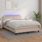 vidaXL Cama box spring colchón LED cuero sintético capuchino 140x200cm vidaXL Cama box spring colchón LED cuero sintético capuchino 140x200cm