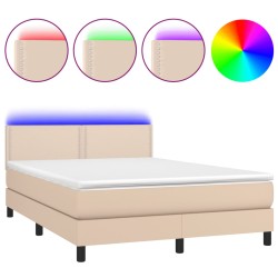 vidaXL Cama box spring colchón LED cuero sintético capuchino 140x200cm