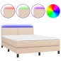 vidaXL Cama box spring colchón LED cuero sintético capuchino 140x200cm vidaXL Cama box spring colchón LED cuero sintético capuchino 140x200cm